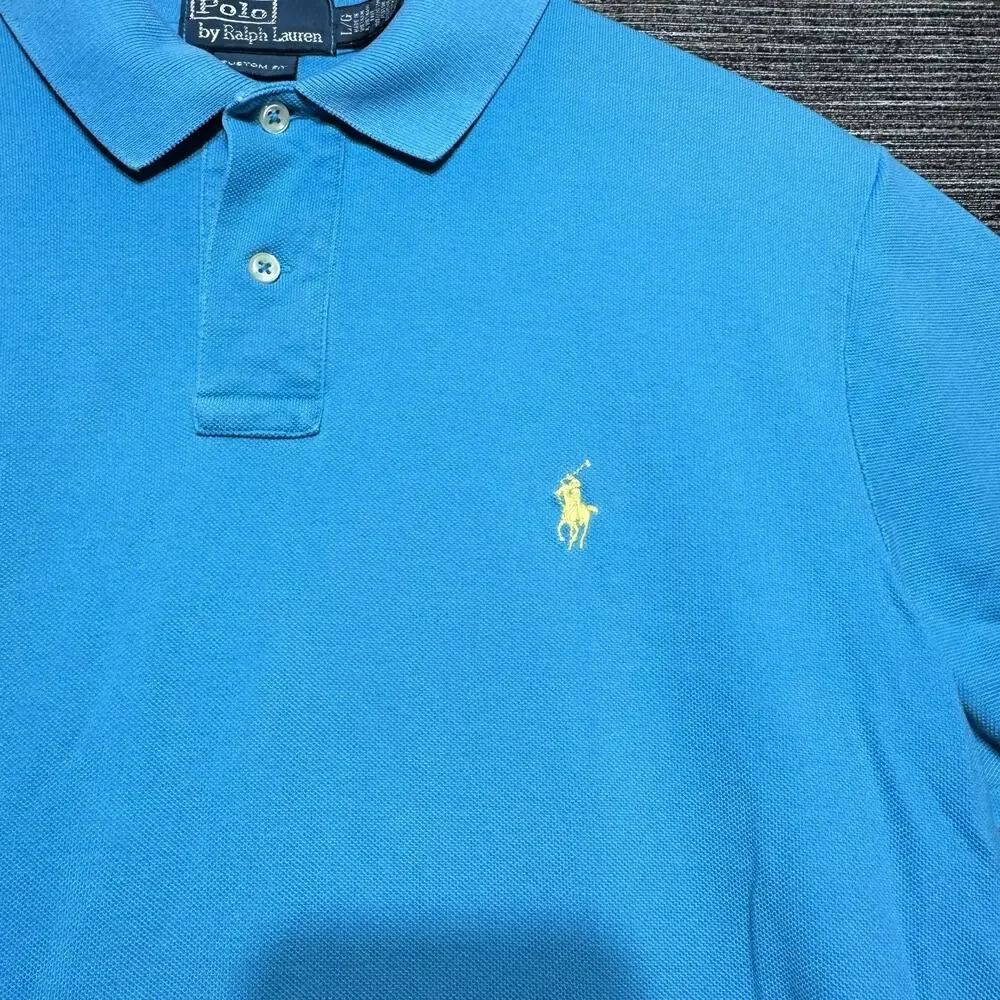 Polo by Ralph Lauren Shirt Men's L Blue Short Sleeve Yellow Pony Custom Casual